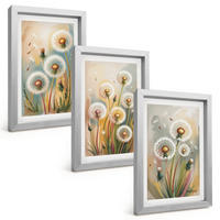 BILDER SET 3er Set - 20x30 cm Silberner Rahmen - Löwenzahnblüten, pastellfarbene Gräser - Silberfarben, Kunststoff (20/30cm) - TULUP