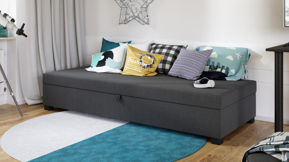 SCHLAFSOFA Misti I - Schwarz/Grau, Holz/Kunststoff (195/38/80cm)