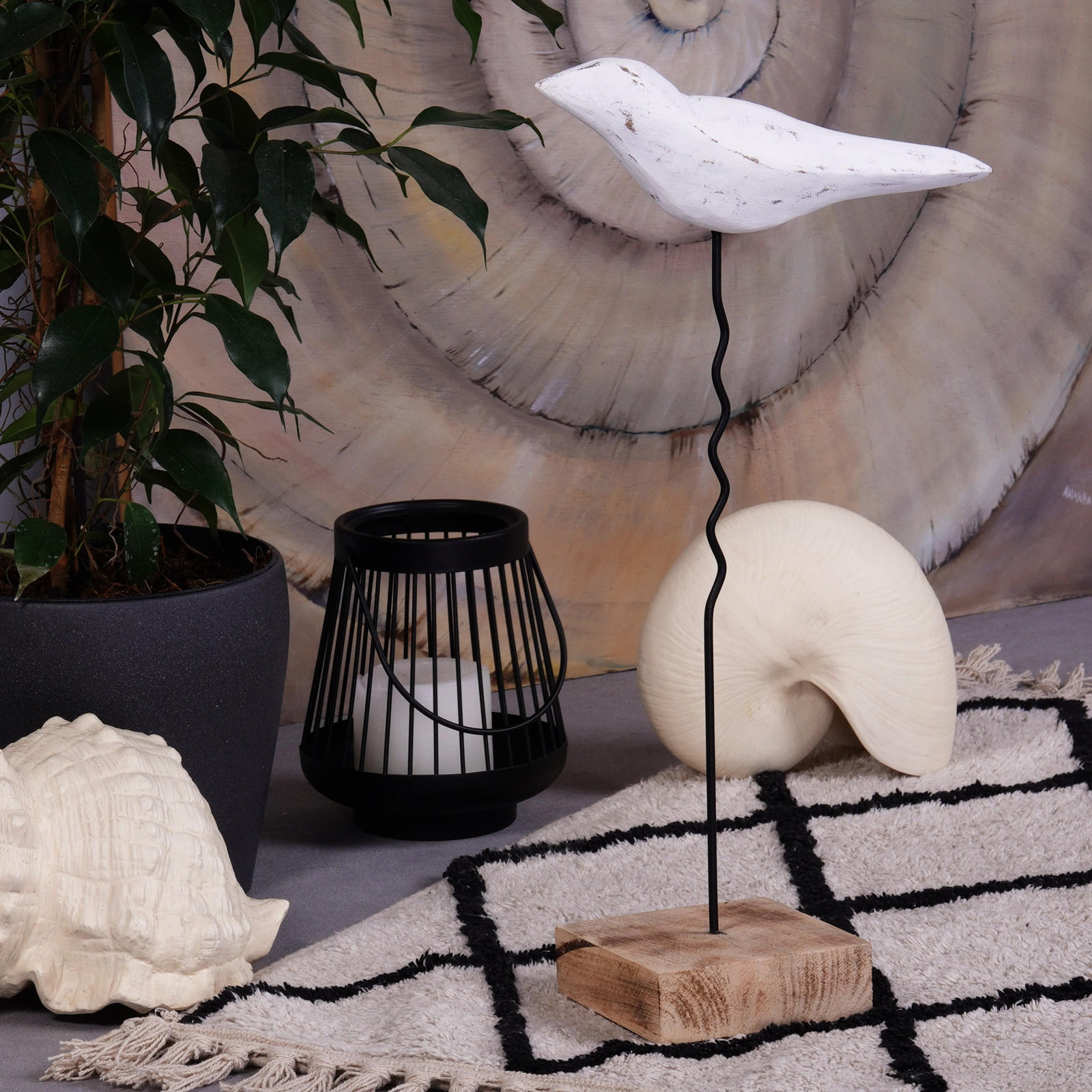 SKULPTUR VOGEL Kikki 42 Mangoholz-Sockel weiß-natur - Weiß, Holz (10/42/25cm) - CREEDWOOD