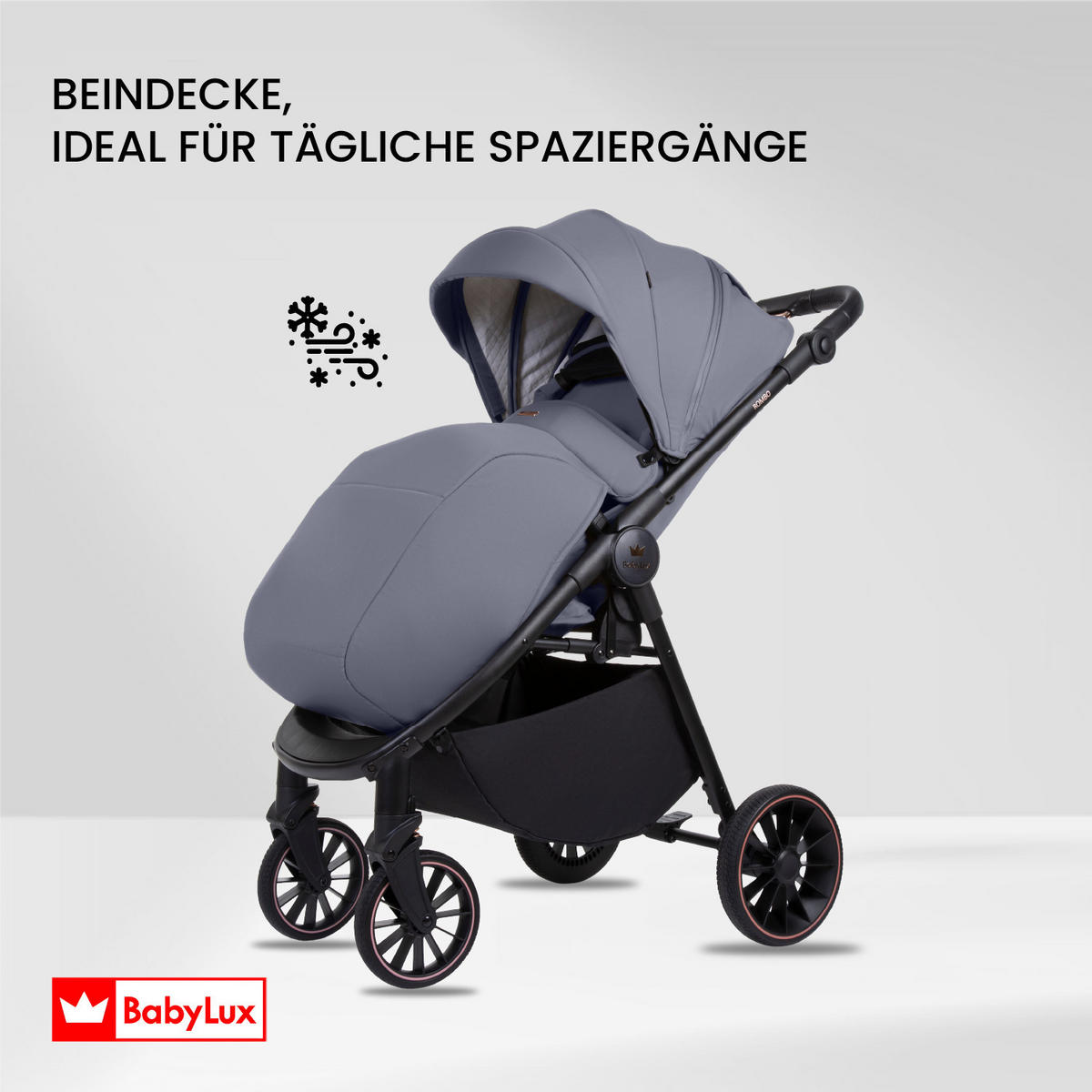 BUGGY Rombo, Klein und Leicht, Teleskopische Führung, Kompakt Faltbar, Wickeltasche, Reisetasche - Schwarz/Grau, Textil/Metall (58/98cm) - BabyLux