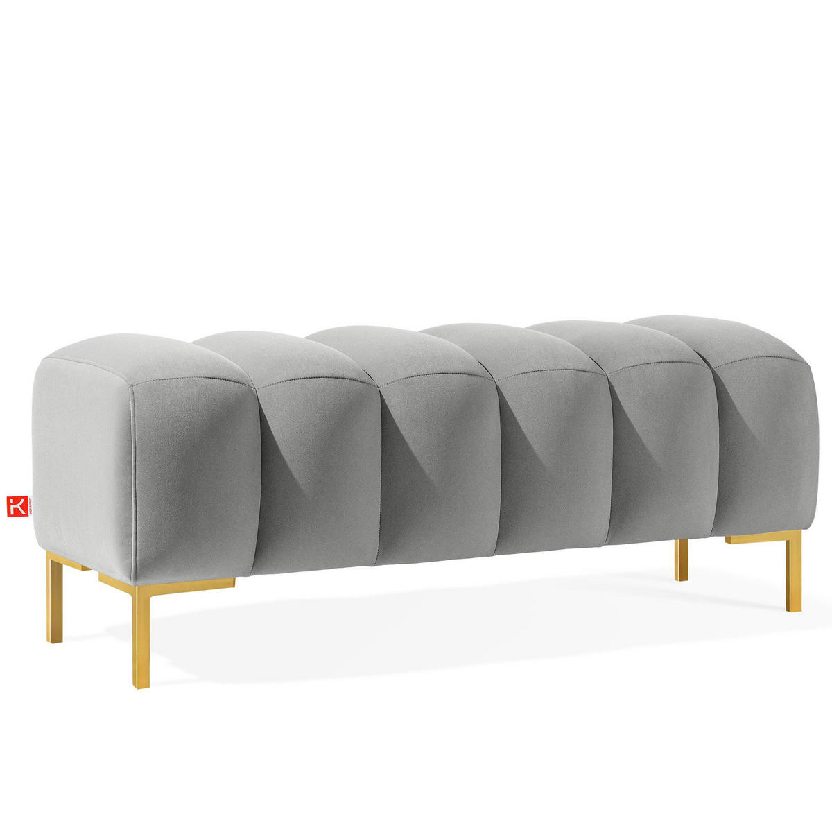 SITZHOCKER Polsterhocker PECCO, Veloursstoff - Goldfarben/Hellgrau, Holz/Textil (120/50/50cm) - KONSIMO®