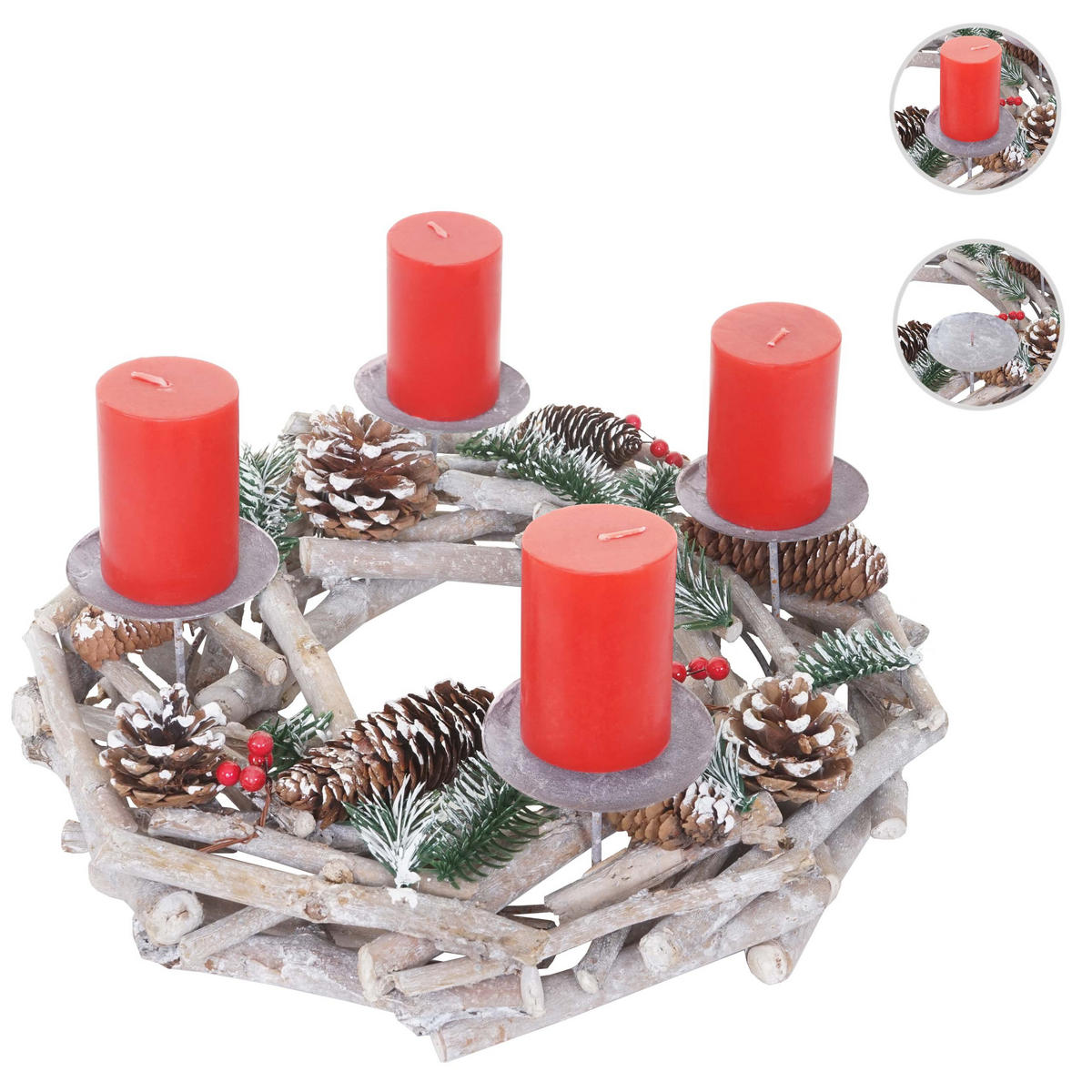 ADVENTSKRANZ RUND HOLZ KERZEN ROT Weiß, Rot - Rot/Weiß, Holz (35/11cm) - MCW