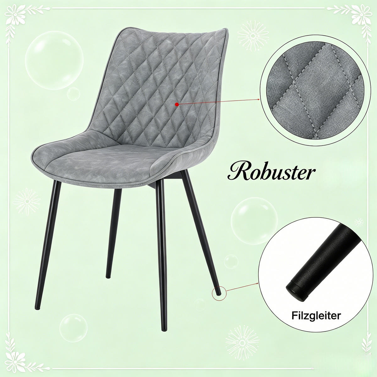POLSTERSTUHL DE-36200 2er Set mit Kunstlederbezug Grau - Grau, Metall (40.5/85.5/46cm) - ComfortXL