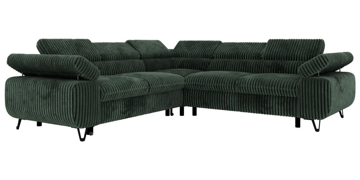 ECKSOFA QUADRO L - Dunkelgrün Cord - Rechts Seite - Dunkelgrün/Schwarz, Textil/Metall (269/269cm) - MKS