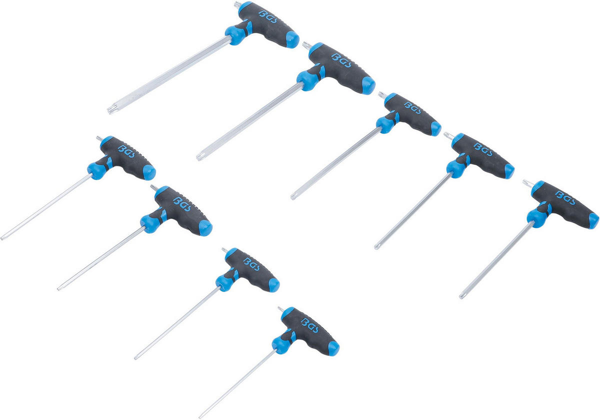 T-GRIFF-SCHLÜSSEL-SATZ | T-PROFIL (FÜR TORX) T10 - T50 | 9-TLG. - Multicolor, Kunststoff/Metall (1/1cm) - BGS technic
