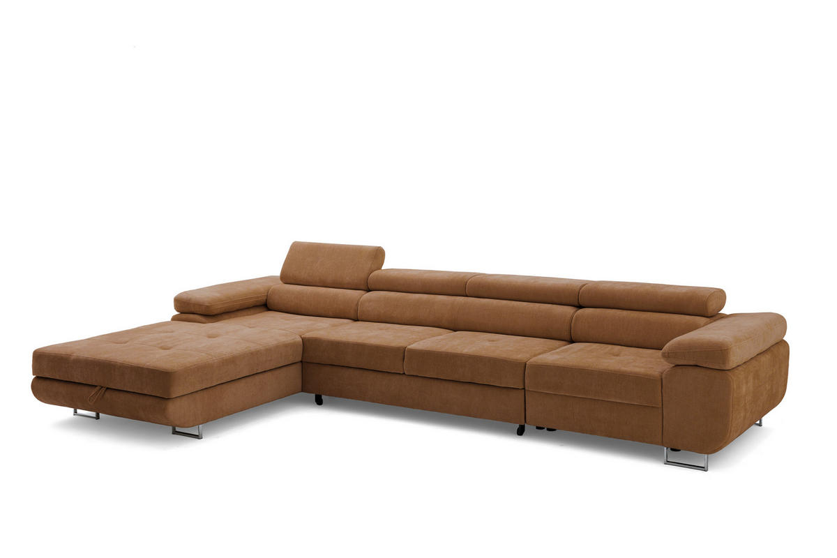 ECKSOFA ALONZO MAXI Links mit Schlaffunktion 125x195 Chenille Braun - Chromfarben/Braun, Holz/Textil (350/203cm) - Muffo