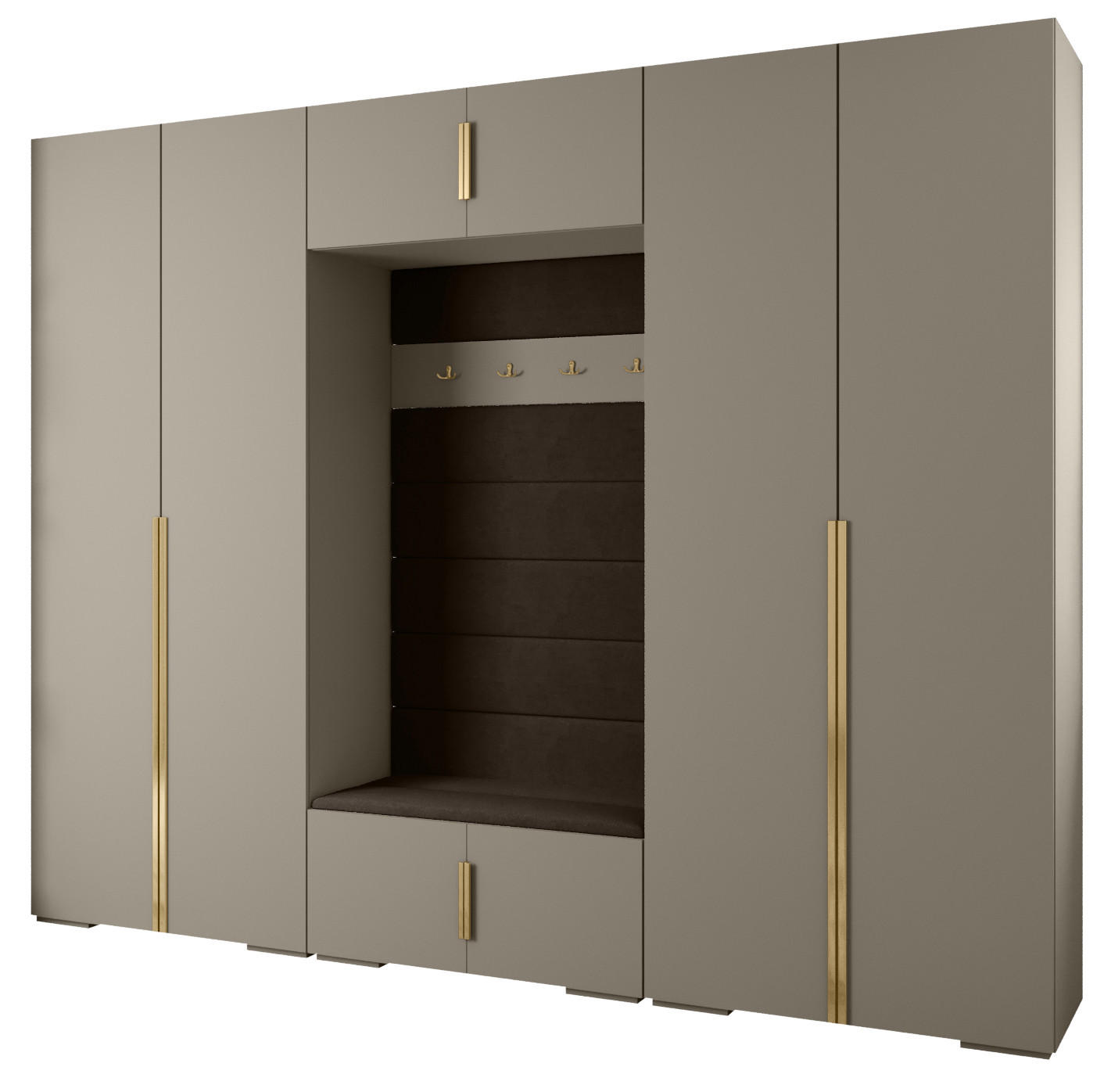Abiks Möbel Garderoben-Set Kaschmir, Braun, Gold 300x236.7x47 cm
