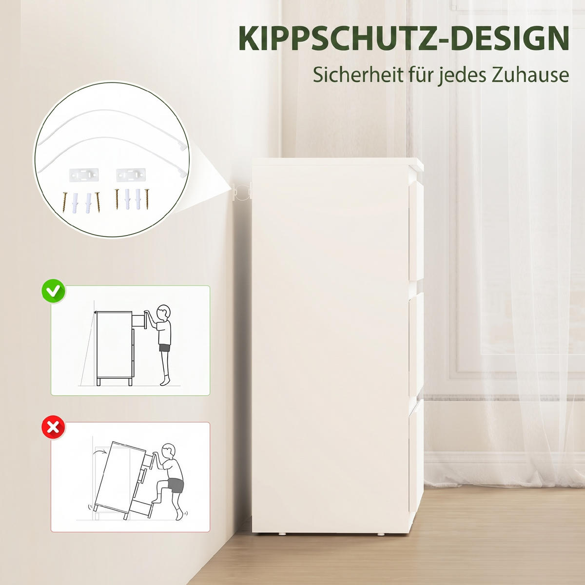 KOMMODE Spanplatte Weiß - Weiß, Holzwerkstoff/Kunststoff (34/75/55cm) - HOMCOM