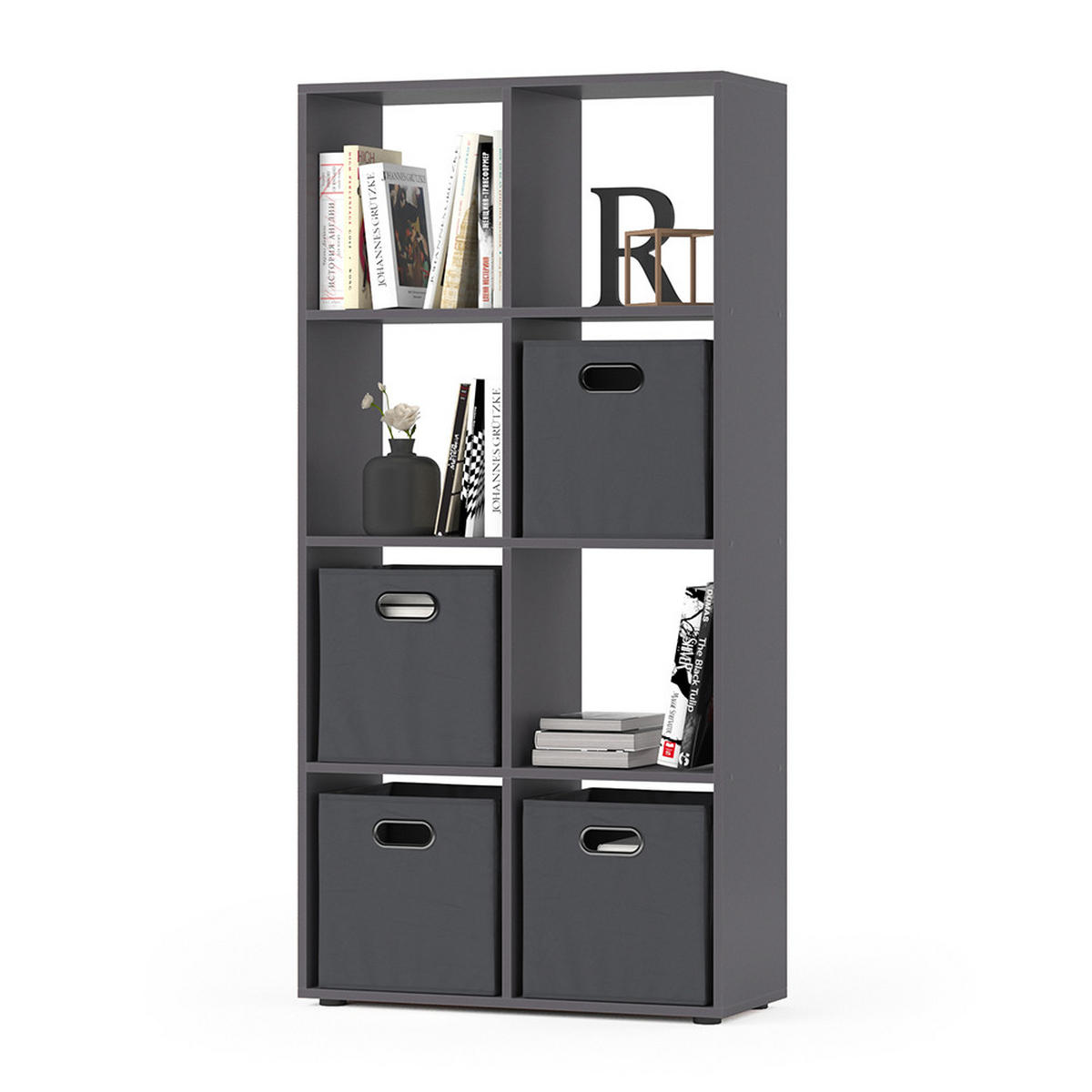 RAUMTEILER Scutum Grau 143 x 72 cm mit 4 Faltboxen - Grau, Holzwerkstoff (143/72/29cm) - Vicco