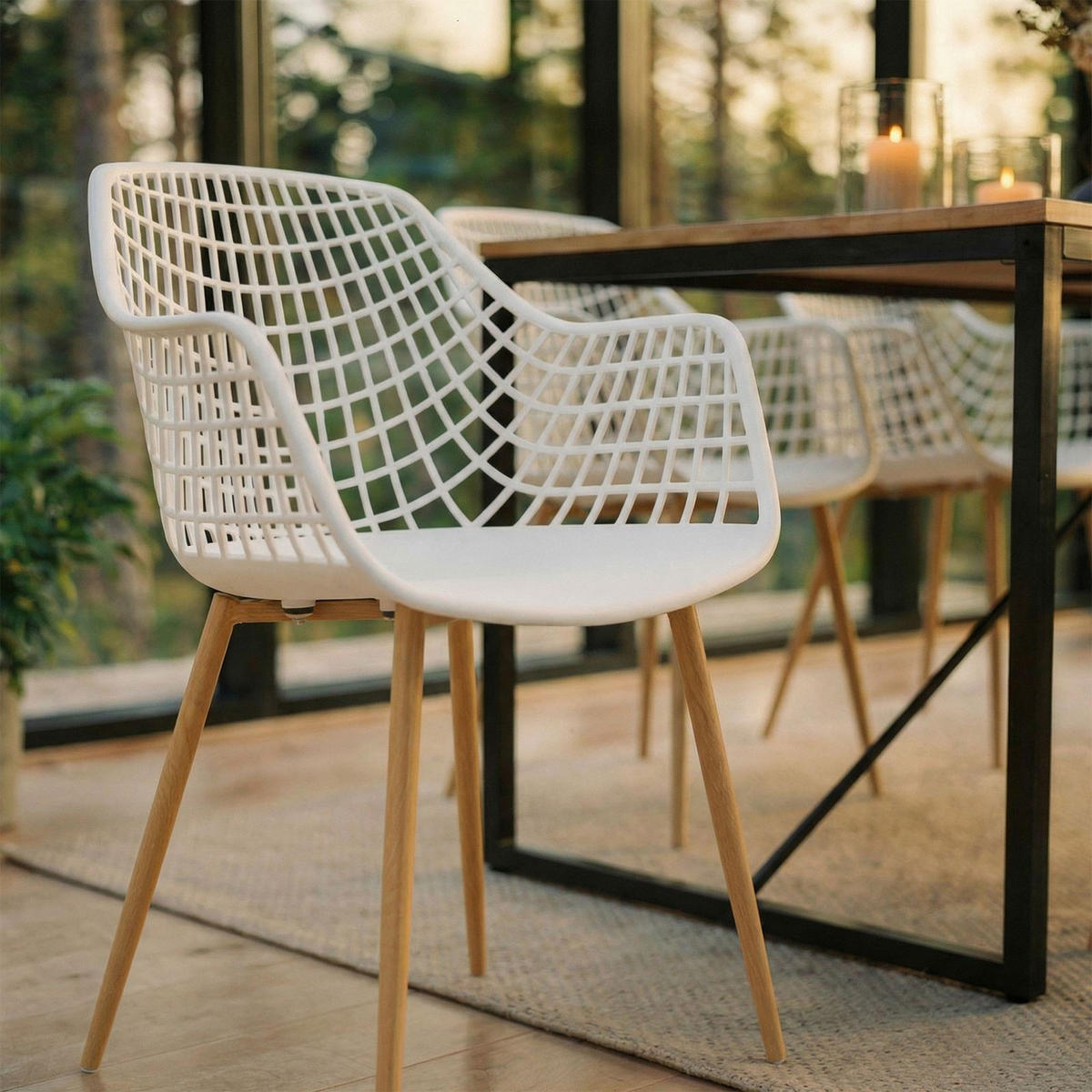 GARTENSTUHL LUCIA 4er-Set weiß/Sonoma Eiche - Weiß/Sonoma Eiche, Textil (58/85/55cm) - IDIMEX