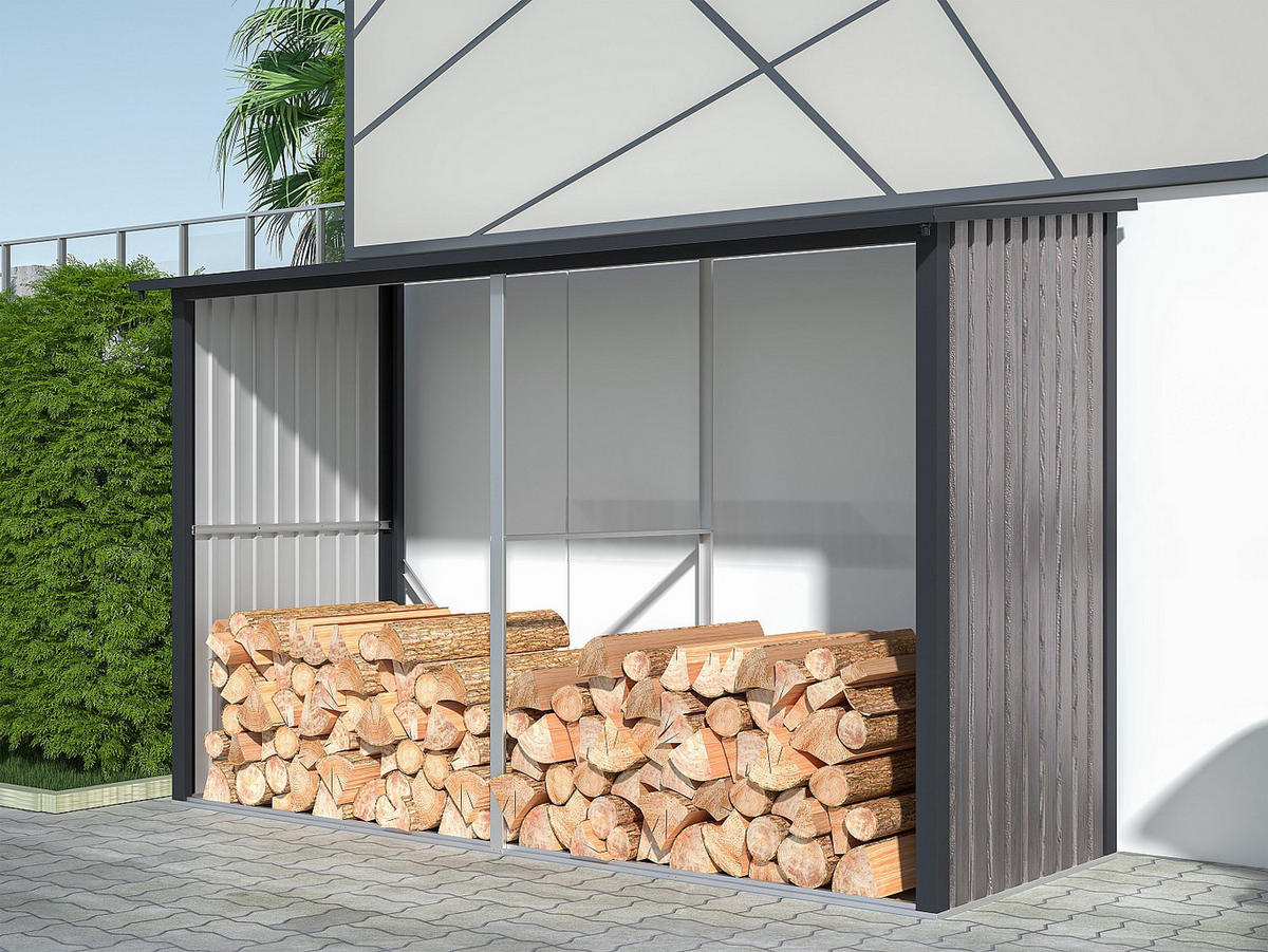 KAMINHOLZREGAL - 290 cm x 105 cm - metall - anthrazitgrau, naturfarben dunkel Varwood - Anthrazit, Metall (290/190/105cm) - Vente-Unique