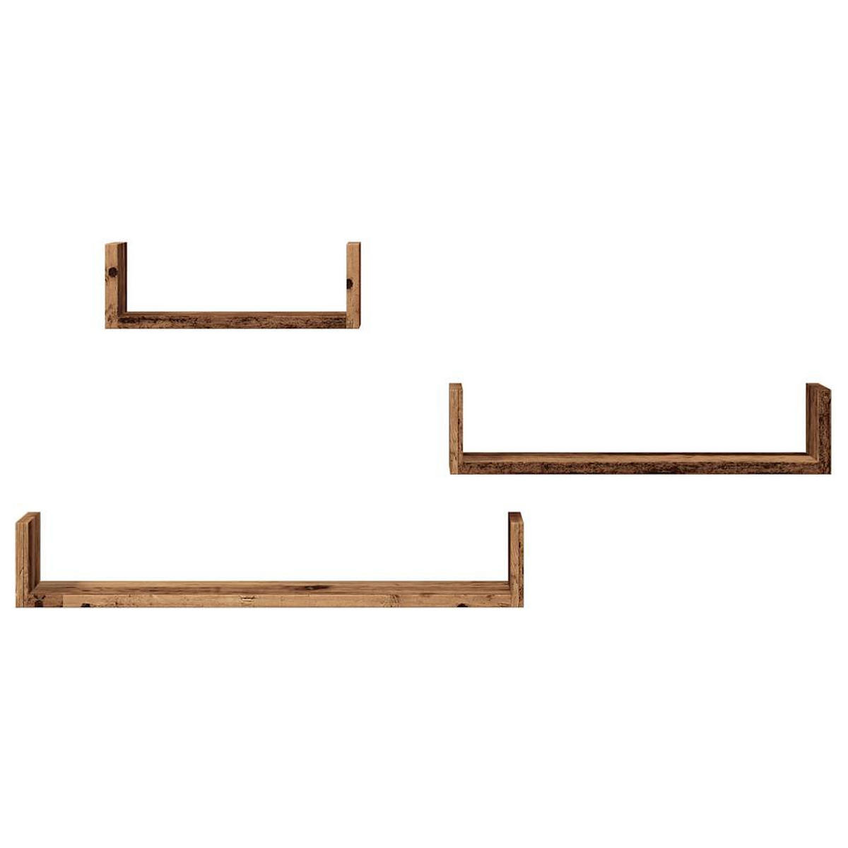 WANDREGALESET 3-tlg. 30-60/15/10 cm aus Holzwerkstoff Altholz-Optik - Graubraun, Holz (60/10/15cm) - vidaXL