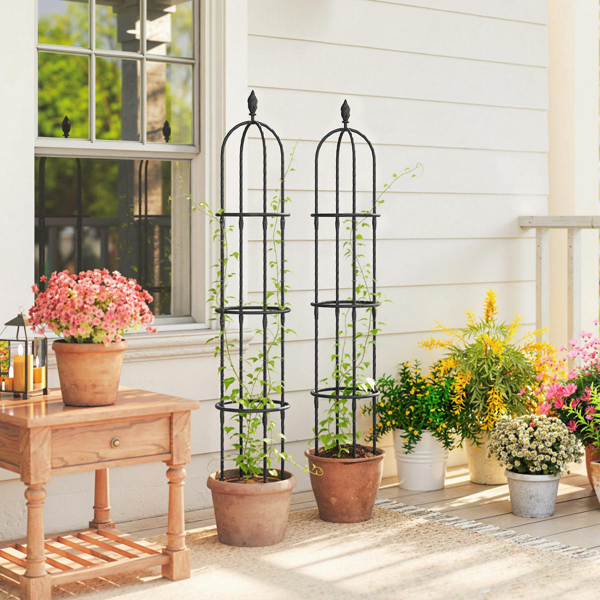 RANKHILFE 2er Set 174 cm Obelisk aus Stahl Pflanzenstütze - Schwarz, Metall (32/174/32cm) - Outsunny