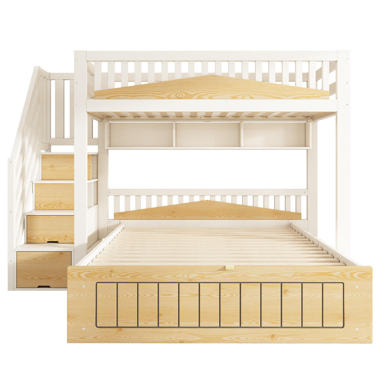 ETAGENBETT aus Holzwerkstoff 90x200 und 140x200 cm Weiß/Natur mit Stauraumtreppe und USB-C - Weiß, Holzwerkstoff (90/200cm) - IVMEU