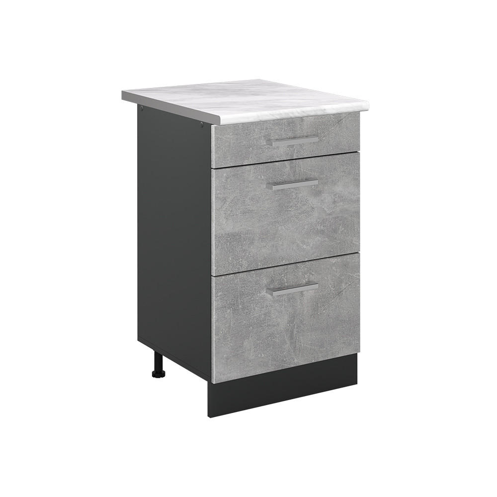 KÜCHENUNTERSCHRANK R-Line, Beton/Anthrazit, 50 cm Arbeitsplatte Marmor - Anthrazit/Grau, Holzwerkstoff (50/81.6/60cm) - Vicco