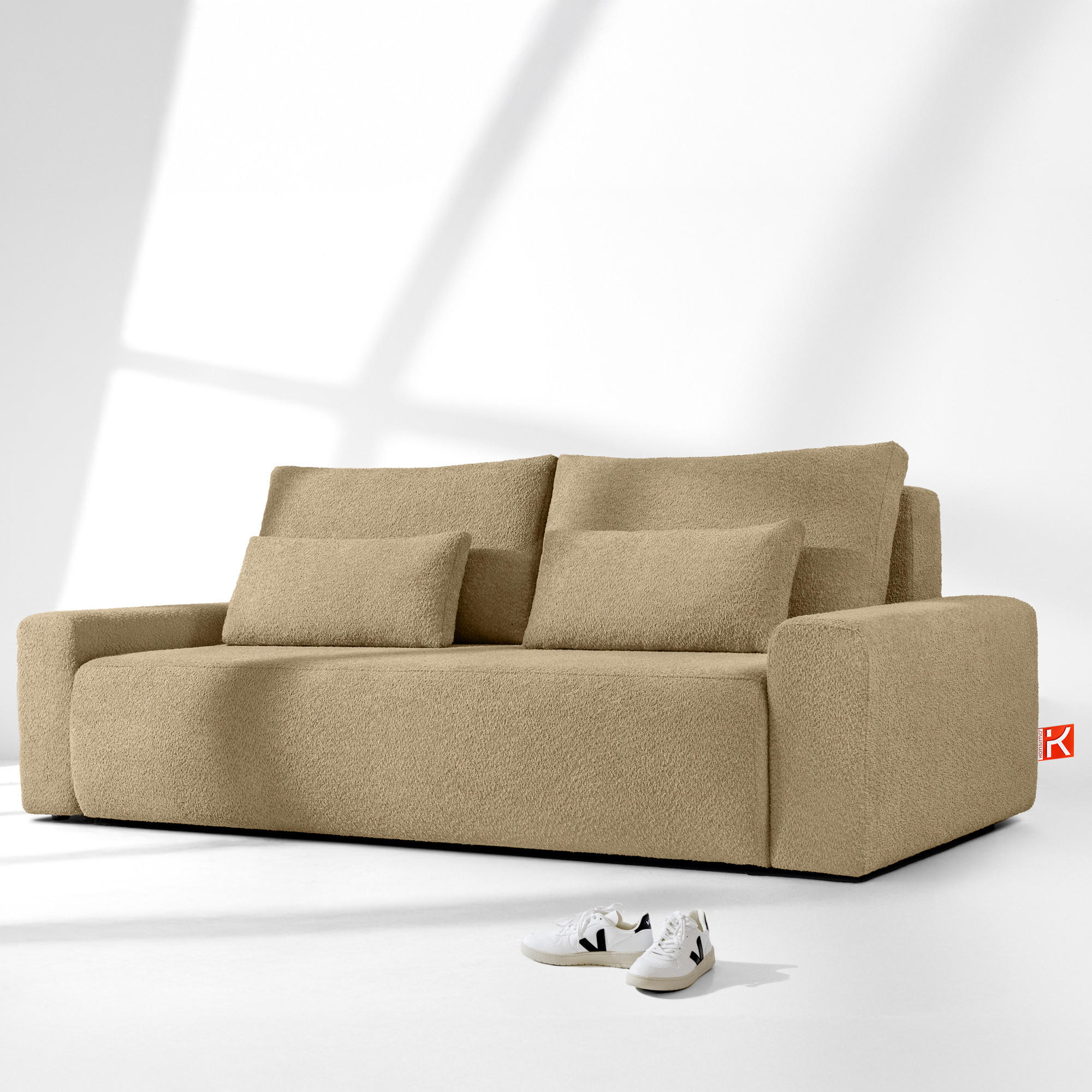 3-SITZER SCHLAFSOFA MOLLIS, Bouclé, Dunkelbeige - Hellbraun, Holz/Holzwerkstoff (250/93/108cm) - KONSIMO®