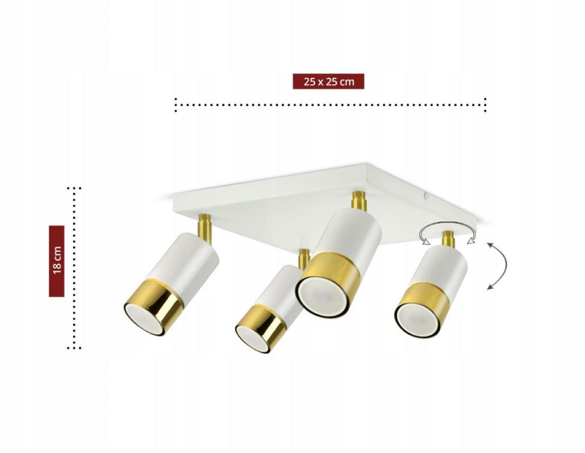 DECKENLEUCHTE Milano Spot - Weiß Hochglanz/Goldfarben, Metall (25/25/18cm) - kiki design