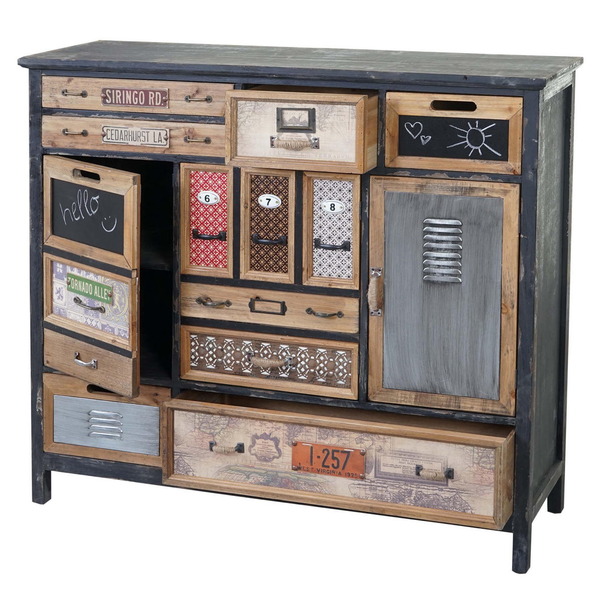 APOTHEKER-SCHRANK TANNE Schwarz, Multicolor - Multicolor/Schwarz, Holz (110/100/32cm) - MCW