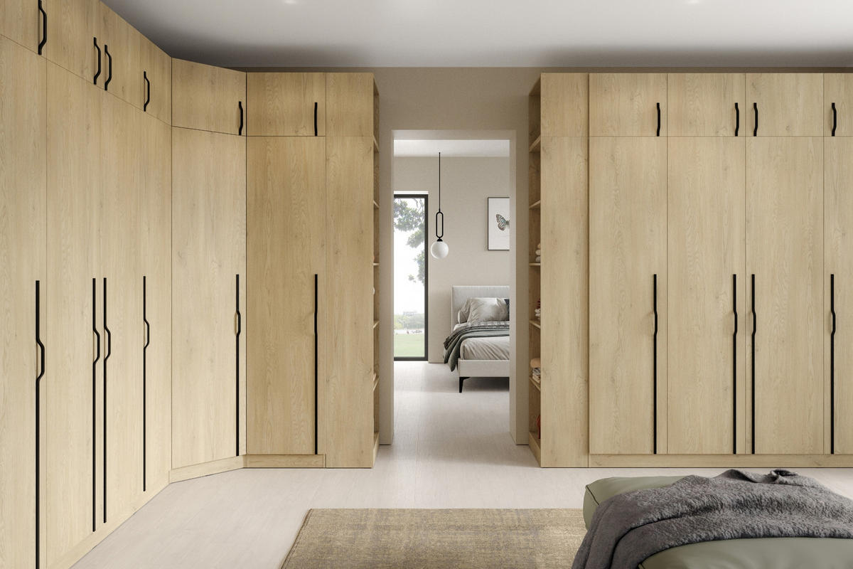 DREHTÜRENSCHRANK BRISSO BR3 100/210/60,5 cm in Eiche Ceremona mit Metallgriffen - Eichefarben, Holzwerkstoff/Metall (100/210/61cm) - Deine Möbel 24