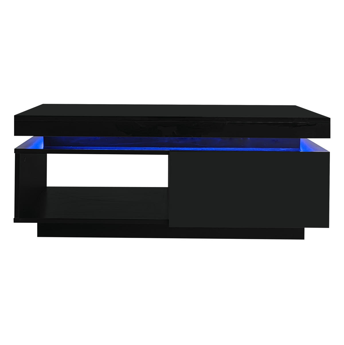 TV-SCHRANK-SET mit Couchtisch in Hochglanz Schwarz mit LED 181/38/38 cm + 100/50/40.3 cm - Schwarz, Holzwerkstoff (181/38/38cm) - Redom