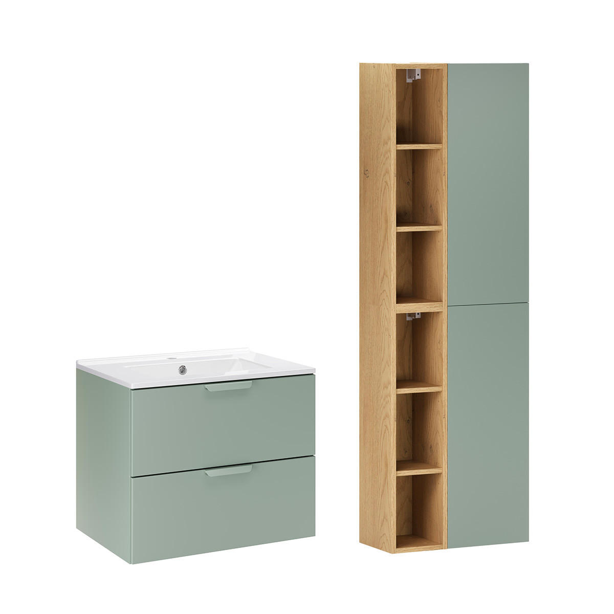 BADMÖBEL 61cm Oria 2er-Set Grün - Grün, Holzwerkstoff (61/50/46cm) - Petits-meubles