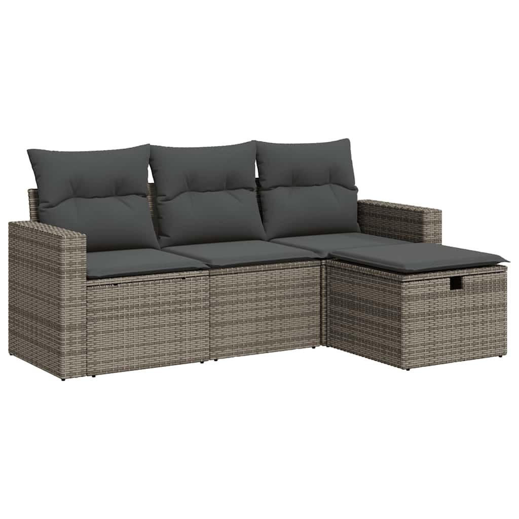 GARTEN-SOFAGARNITUR 4-TLG. Mit Kissen Grau Poly Rattan - Grau, Kunststoff - vidaXL