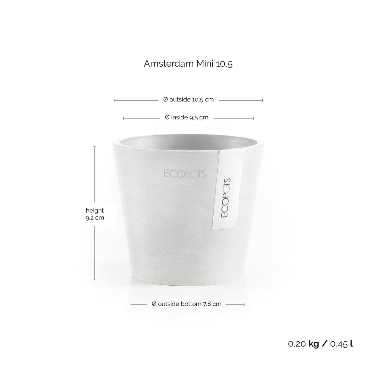 BLUMENTOPF Amsterdam 10,5/9,2 cm Weiß - Weiß, Kunststoff (10.5/9.2cm) - Ecopots