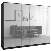 DREHTÜRENSCHRANK mit Spiegel Monza 6D 240 Schwarz - Schwarz/Grau, Holzwerkstoff/Metall (240/200/60cm) - mzm24