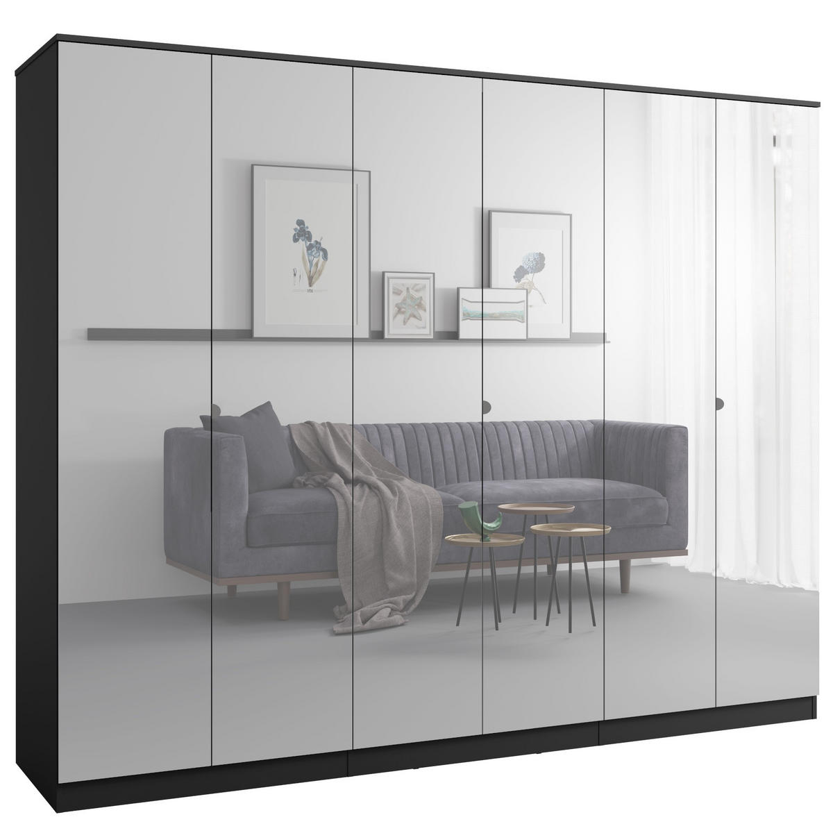 DREHTÜRENSCHRANK mit Spiegel Monza 6D 240 Schwarz - Schwarz/Grau, Holzwerkstoff/Metall (240/200/60cm) - mzm24