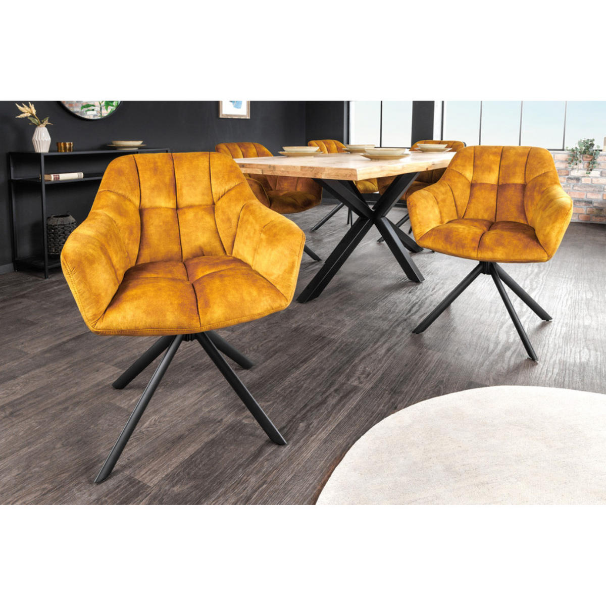 STUHL PAPILLON Samt Senfgelb, Schwarze - Gelb, Textil (65/83/66cm) - riess-ambiente