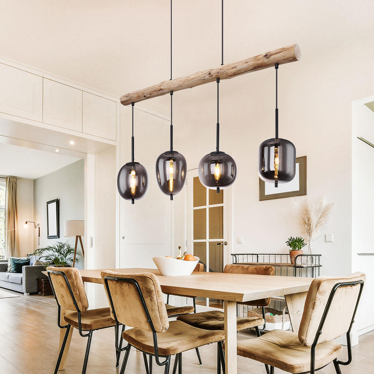 HÄNGELEUCHTE Metall Glas Braun Holzoptik - Braun, Holz (100/18.5/130cm)