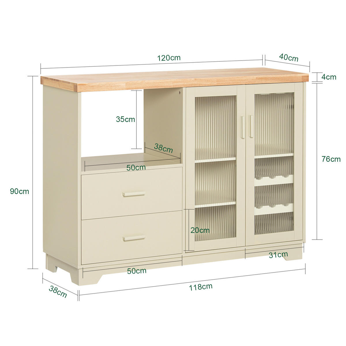 KÜCHENSCHRANK Beige - Beige, Glas/Holz (120/90/40cm) - SoBuy