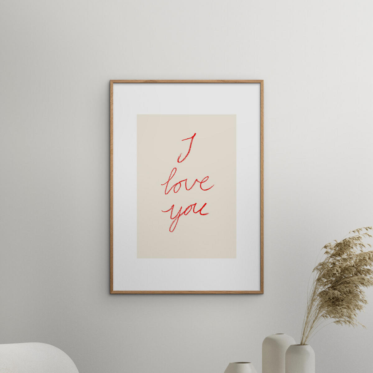 POSTER mit Rahmen Affordable Art Prints x Johanna Klum Nyberg - I Love You - Pink/Eichefarben, Holz/Papier (30/40cm) - Poster&Frame