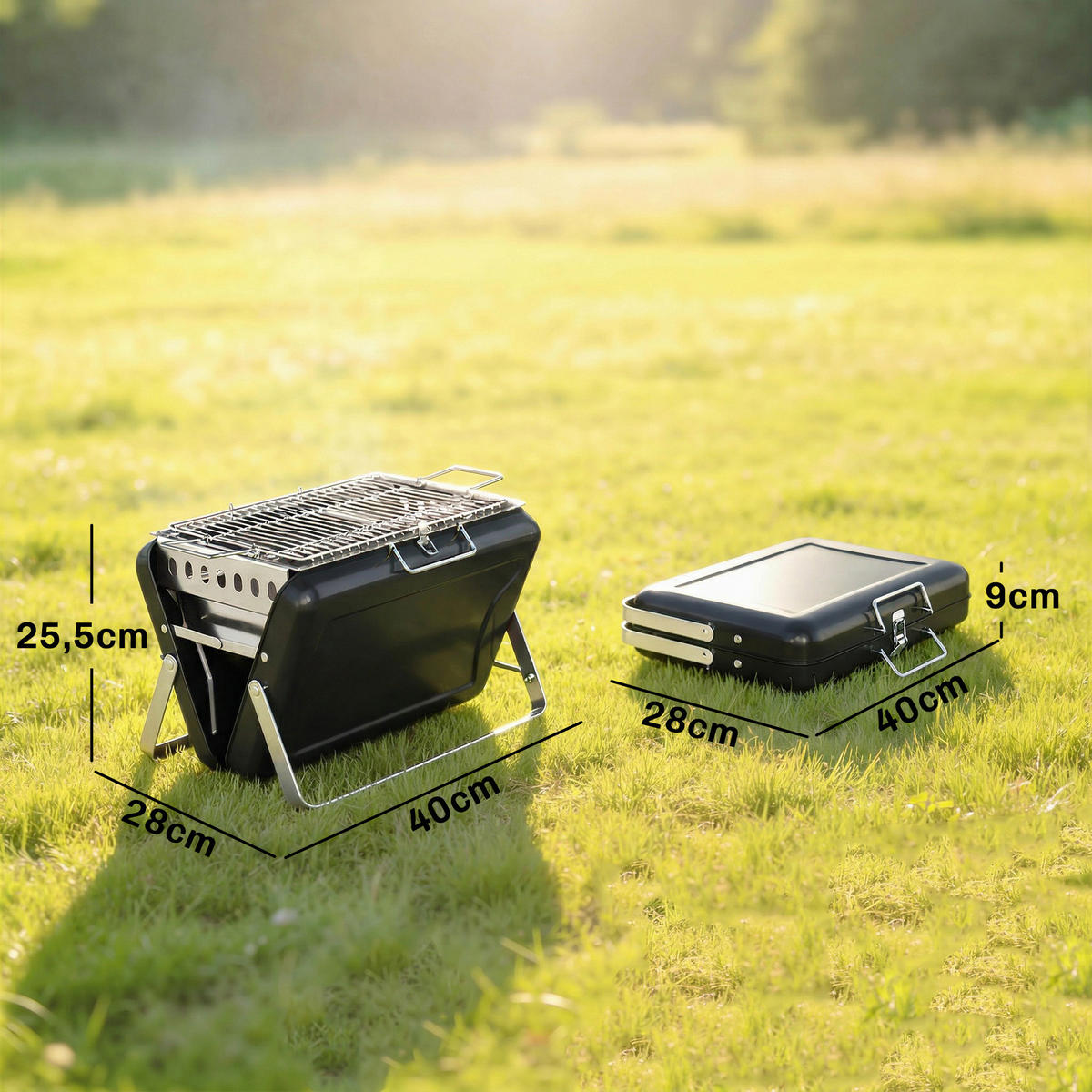 HOLZKOHLEGRILL Schwarz 40.0/28.0/25.5 cm - Schwarz, Metall (28/25.5/40cm)