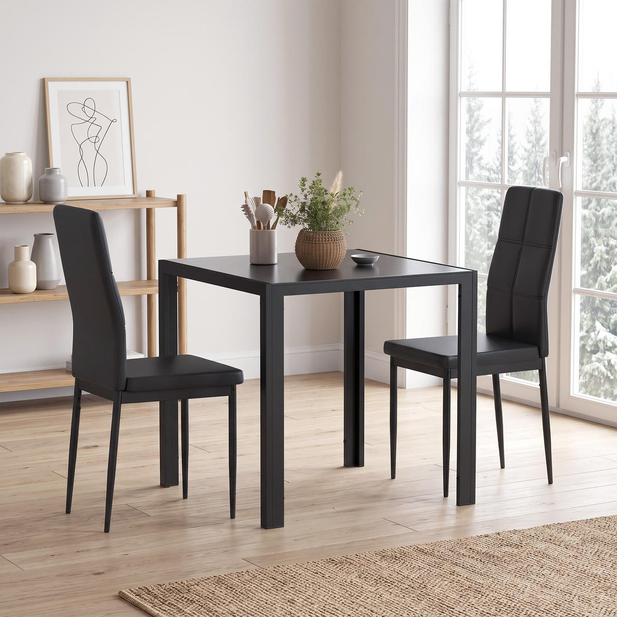 ESSGRUPPE mit 1 Tisch und 2 Stühlen Schwarz 75.0/75.0/75.0 cm - Schwarz, Glas (75/75/75cm)