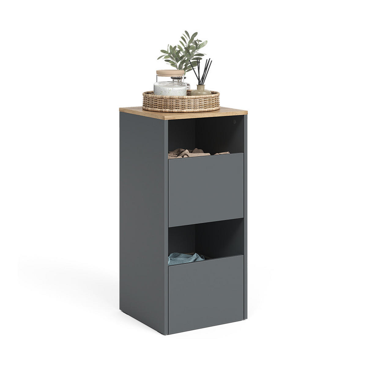 WÄSCHESCHRANK Viktor, Anthrazit/Goldkraft Eiche, 40.2 x 88.2 cm mit 2 Türen - Honigeiche/Anthrazit, Holzwerkstoff (40.2/88.2/40.5cm) - Vicco