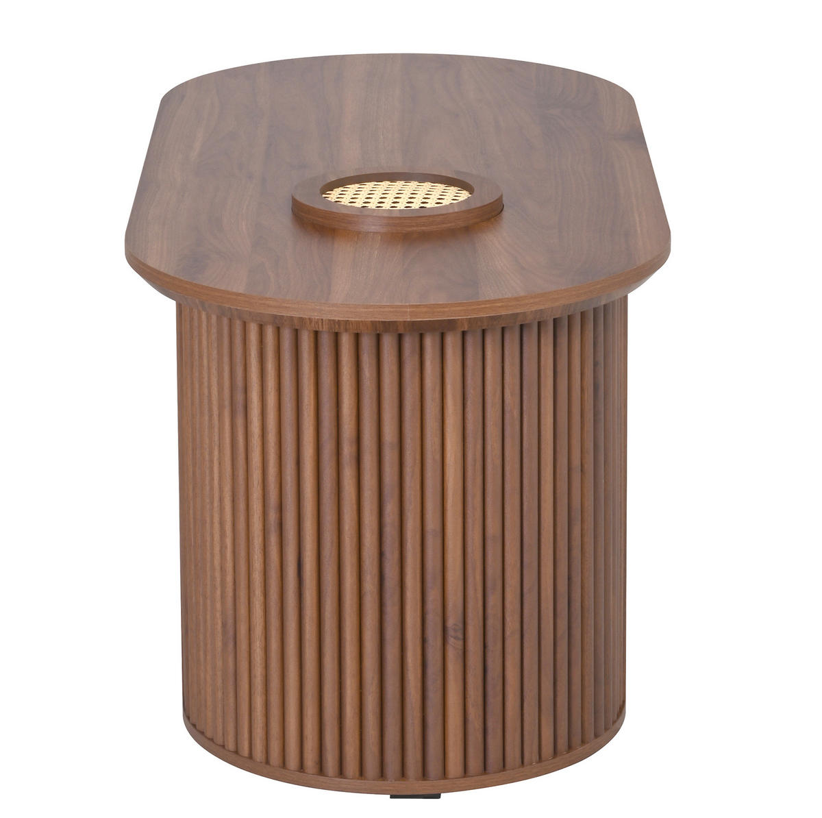 KONFERENČNÝ stolík z MDF, 105/50/46,5 cm orechový, oválny s úložným priestorom - farba orecha, kompozitné drevo (105/50/46.5cm) - BEAOK