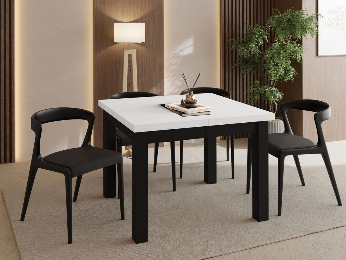 ESSTISCH Toren ausziehbar verlängerbar quadratisch, Weiß 90-290/90/76.5 cm - Schwarz/Weiß, Holz/Holzwerkstoff (90/90/77cm) - WFL GROUP
