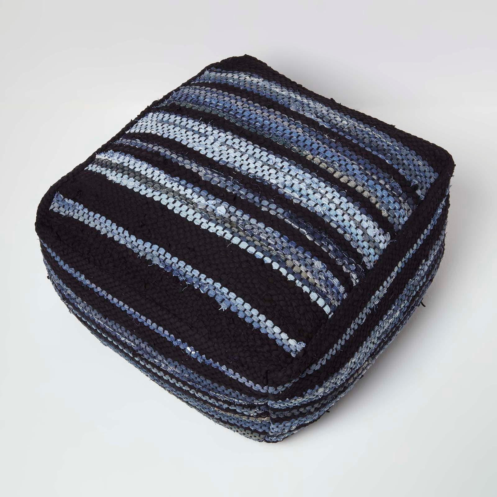 Thumbnail - Homescapes Sitzpouf, Blau, Textil, Gestreift, Quadratisch, 60x30x60 cm, Wohnzimmer, Hocker, Poufs