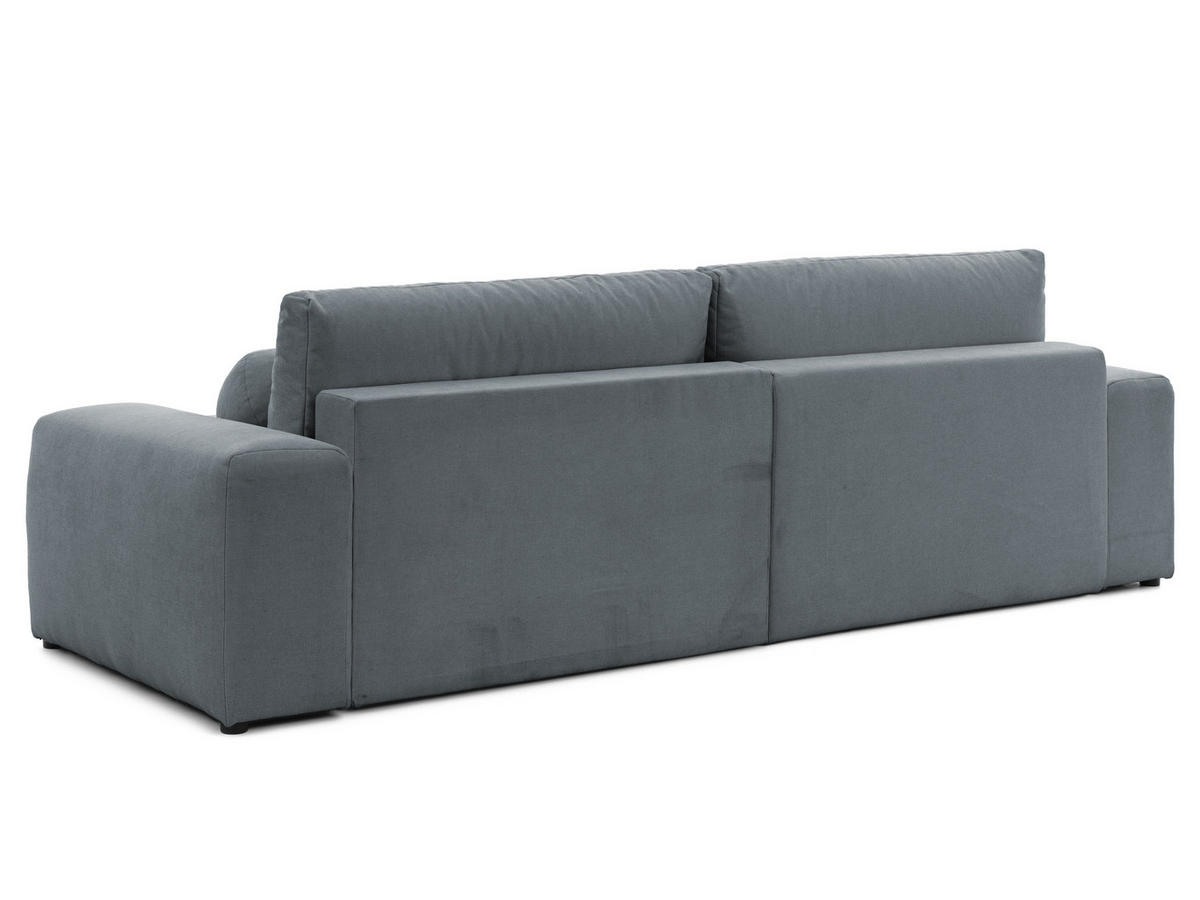ECKSOFA Puffy mit Schlaffunktion und Bettkasten - besonders weich und puffig aus Dunkelgrau Webstoff - Ottomane rechts - Dunkelgrau/Schwarz, Holz/Kunststoff (266/138cm) - S-Style Möbel