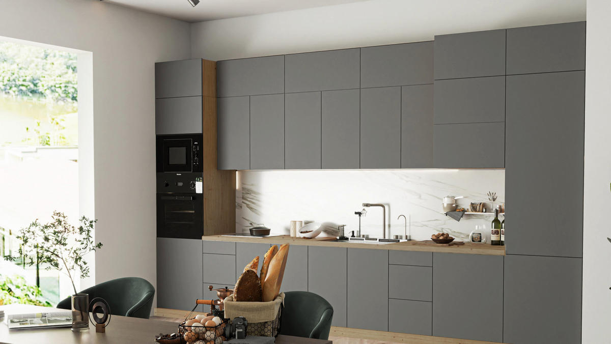 KÜCHENZEILE – Küchenblock 420 cm VELORA – KU-S38 – Grau - Grau, Holzwerkstoff (420/248/58cm) - hi-markt