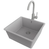UNTERBAUSPÜLE GRANIT Venedig Easy, 2-er set Grau 46/44 cm 1 Becken + Küchenarmatur 32/20 cm + Ablauf-Set ab 50er Unterschrank - Grau, Kunststoff (46/20/44cm) - Primagran
