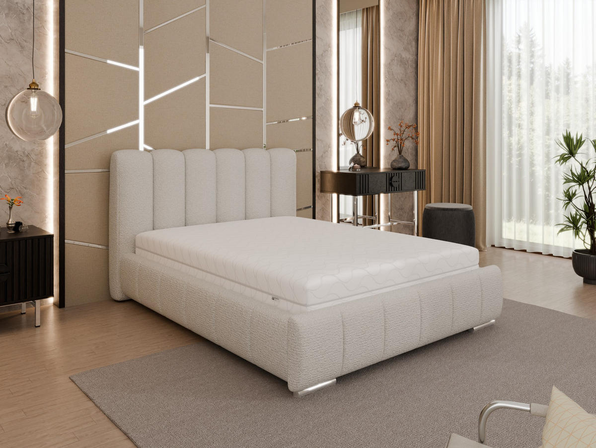 POLSTERBETT Zaira 140x200cm – Elegantes Polsterbett für modernen Wohnstil , Federkernmatratze Bonnel (18cm), cappuccino - Cappuccino, Holz - Panda Möbel