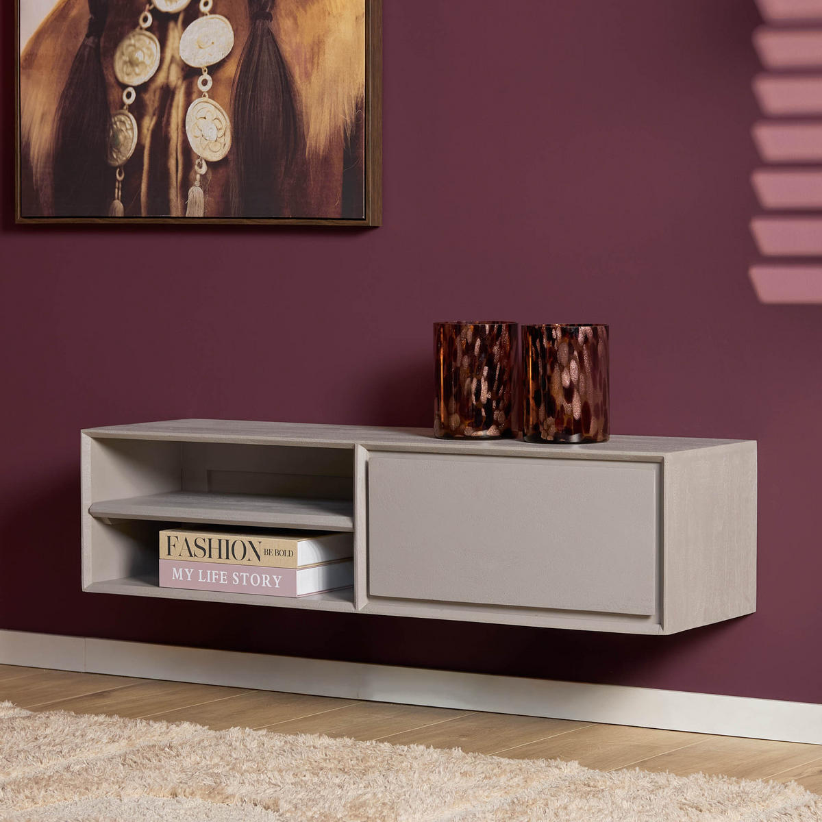 LOWBOARD Mangoholz Taupe 120x35x30 cm - Taupe, Holz (120/30/35cm)