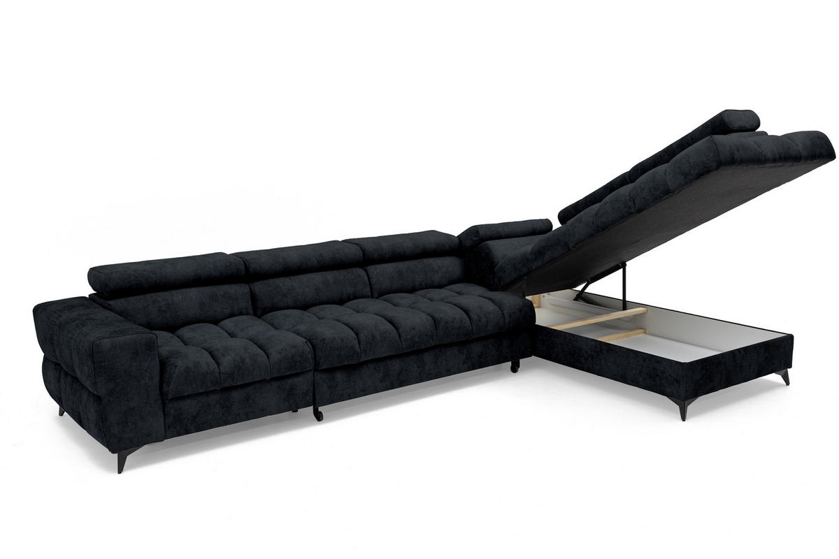 ECKSOFA Pudding Maxi mit Schlaffunktion und Bettkasten - Schwarz, Textil (203/350cm) - Muffo