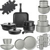 KÜCHENSTARTERSET 47er Set Una/Parma, inklusive Topfschonern und anklemmbaren Griffen, grau/schwarz - Schwarz/Grau, Keramik (30/8.5/46.5cm) - tectake