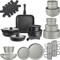 KÜCHENSTARTERSET 47er Set Una/Parma,inklusive Topfschonern und anklemmbaren Griffen,grau/schwarz - Schwarz/Grau, Keramik (30/8.5/46.5cm) - tectake