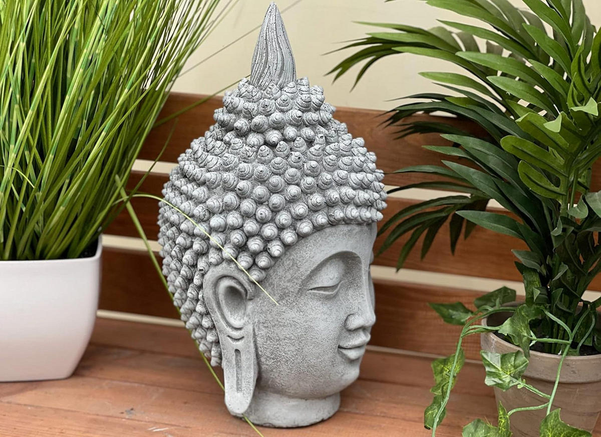 STEINFIGUR Buddha Shiva Kopf frostfest Steinguss massiv - Grau, Stein (14/34/16cm) - stoneandstyle