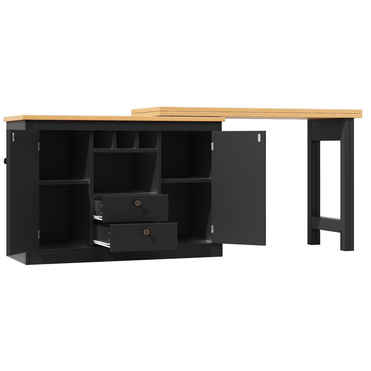 BAROVÝ stůl 120-180/40/76 cm s otočnou deskou, úložným prostorem a policí na víno, MDF, Černá/Přírodní - černá, kompozitní dřevo (40/180/76cm) - Redom