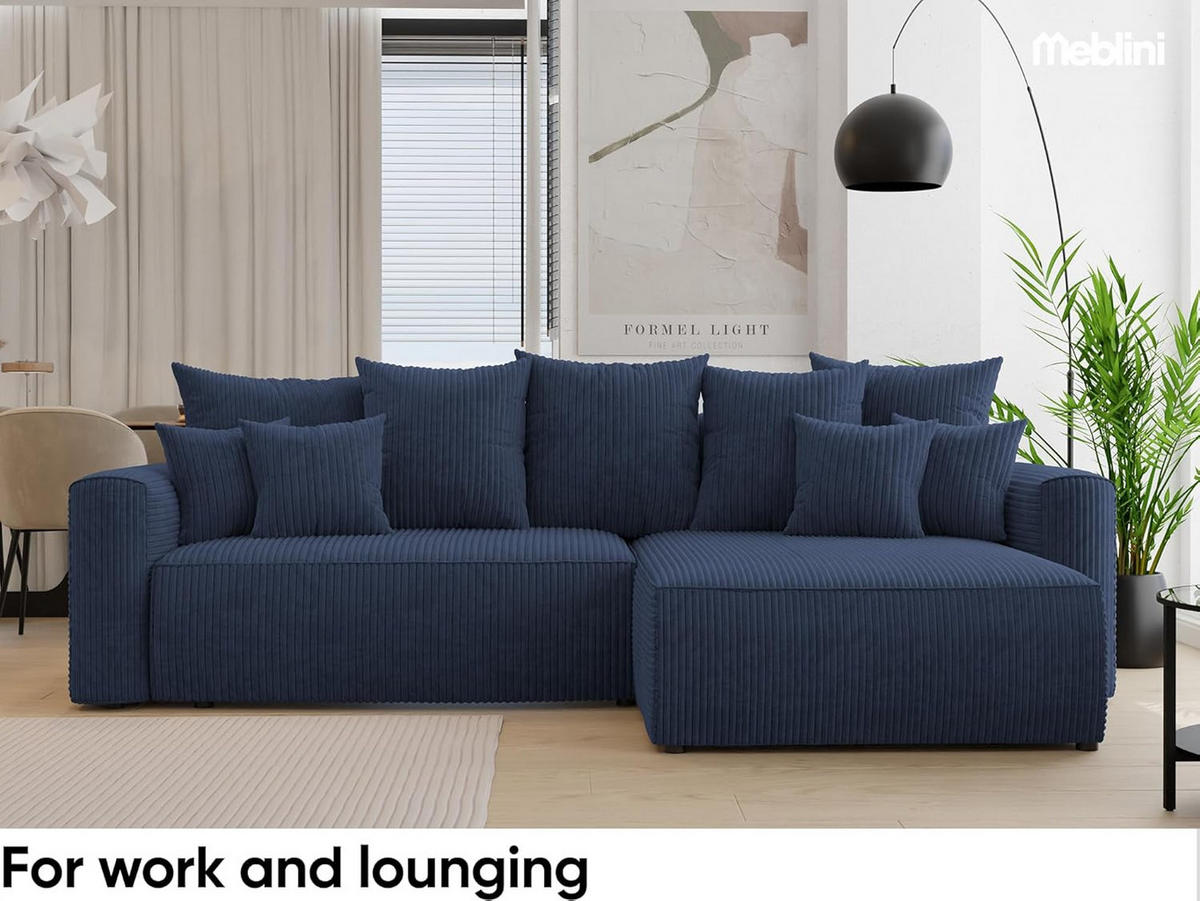 ECKSOFA BALI L - Blau/Schwarz, Holzwerkstoff (260/160cm) - Meblini